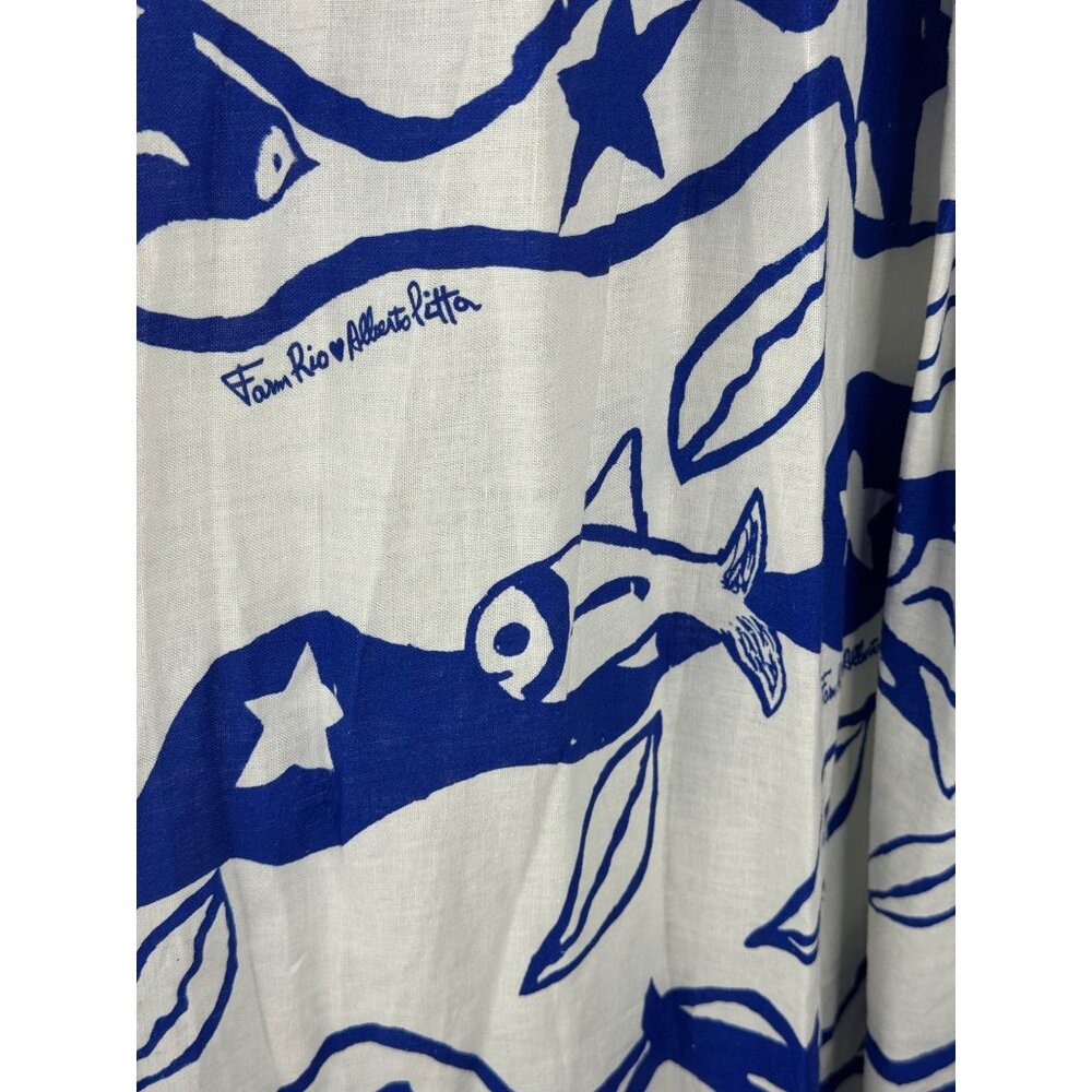 Farm Rio X Alberto Pitta Waves Sleeveless Dress Rope Scoopneck Size M Blue White - Picture 8 of 8